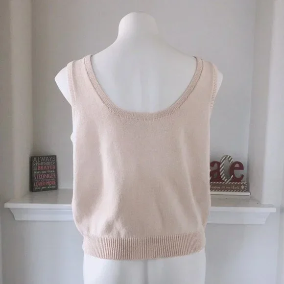 St. John Basics Knit Top Sleeveless Square Neck Sweater Cream white Size L - Picture 5 of 10